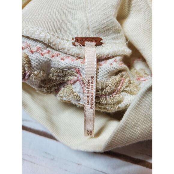 Free People Womens Top Disco Rose Heavily Embroidered Floral Ivory Cream Boho - Picture 9 of 12